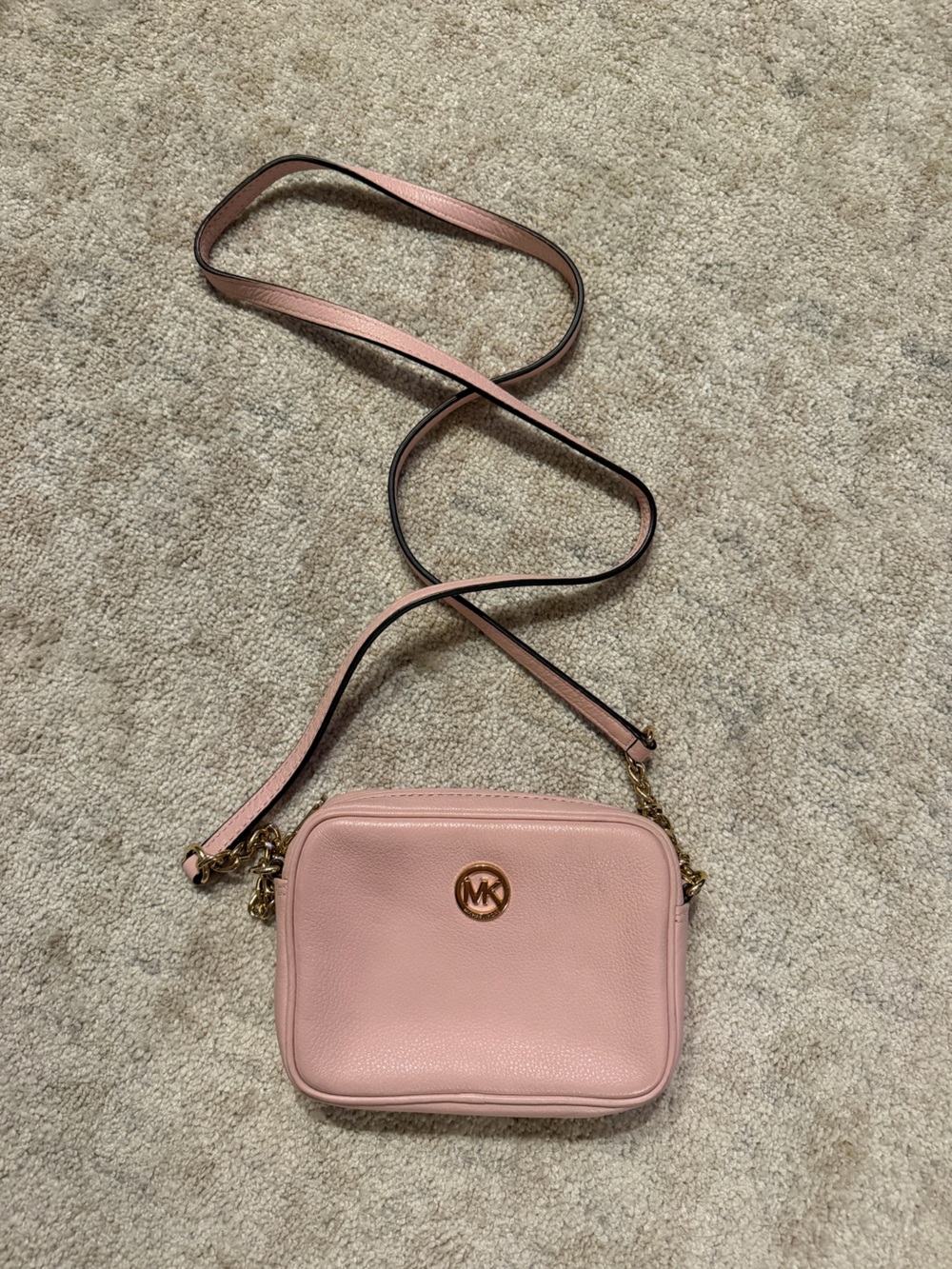 Michael Kors Blush Pink Pebbled Leather Crossbody Bag with Gold Logo